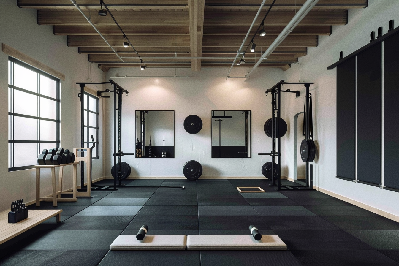 lebuzzguy_A_serene_modern_garage_home_gym_inspired_by_Geoff_McF_ee5b5623-0662-4374-83c2-5a994818241c