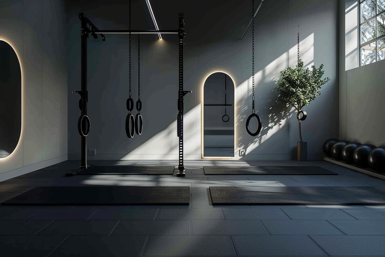 lebuzzguy_A_serene_modern_home_gym_inspired_by_Geoff_McFetridge_a53eafdf-e61f-4e1f-9474-8c75c144a730