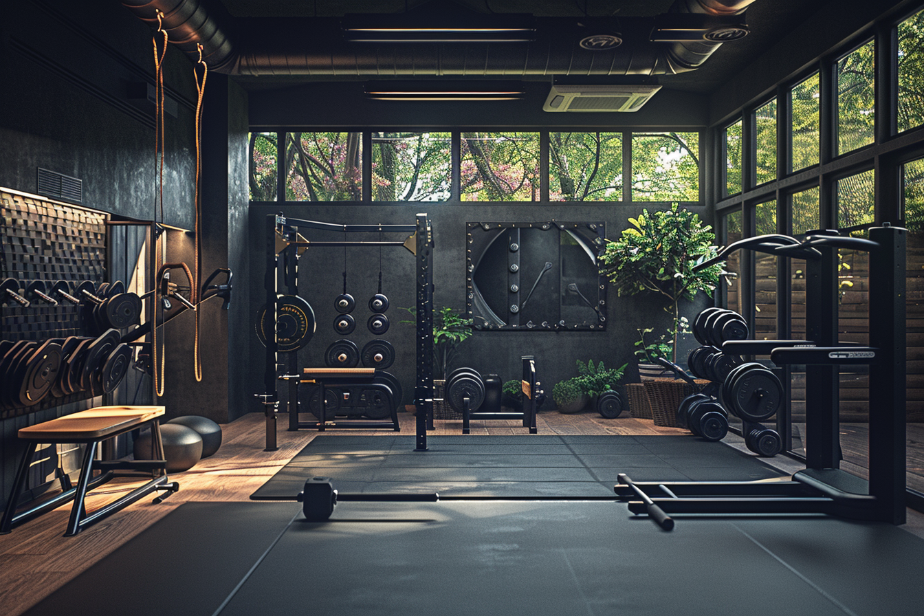 lebuzzguy_realistic_photograph_of_a_home_gym_with_rogue_stall_b_c3af36c3-79ad-4e38-af98-5c5e582b4bf2