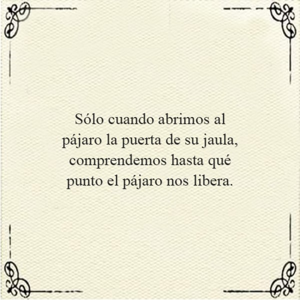 Frases de la Vida - Sólo cuando abrimos al pájaro la puerta de su jaula, comprendemos hasta qué punto el pájaro nos libera.