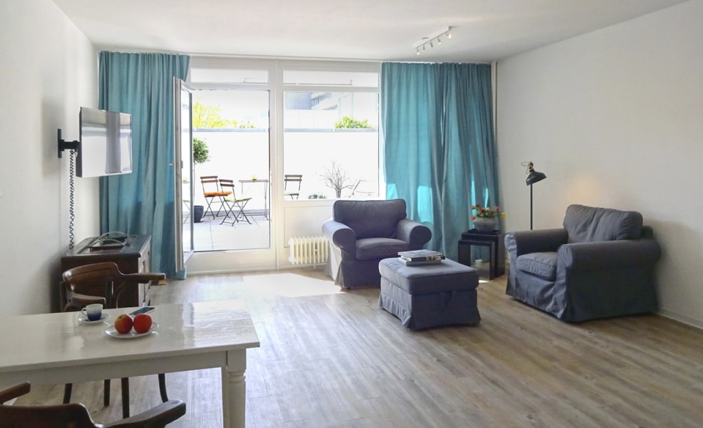 Rent 1 room apartment Neuss | Entire place | Neuss | Großzügiges Single-Apartment mit Terrasse und Schwimmbadnutzung | Hominext