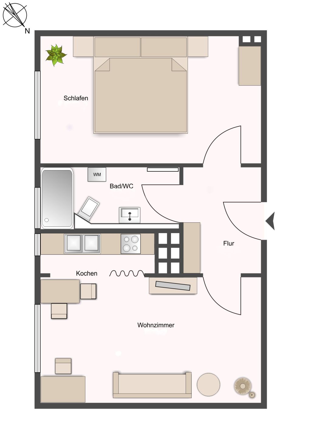 Miete 1 Zimmer Wohnung Kiel | Ganze Wohnung | Kiel | Stilvolle 2-Zimmerwohnung in Kiel-Südfriedhof – vollständig möbliert | Hominext