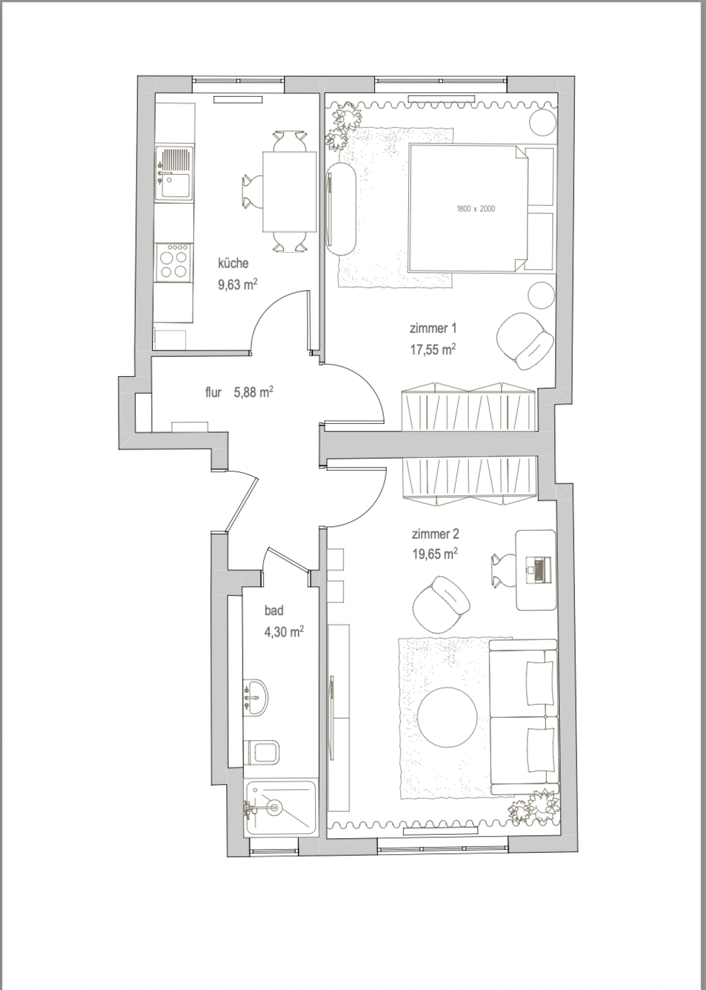 Miete 1 Zimmer Wohnung Berlin | Ganze Wohnung | Berlin | Exklusiv möblierte 2-Zimmer-Wohnung in der Nähe des Zentrums Berlins. | Hominext