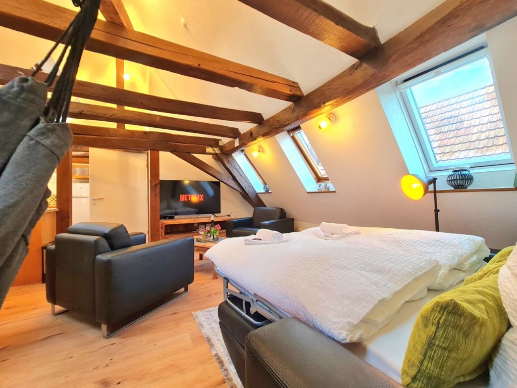 Miete 1 Zimmer Wohnung Kandel | Ganze Wohnung | Kandel | Loftstyle Apartment für 4 in Kandel / Nähe Karlsruhe, WLAN, Netflix, Küche, Waschtrockner, Parkplatz | Hominext