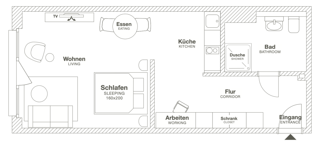 Miete 1 Zimmer Wohnung Hamburg | Ganze Wohnung | Hamburg | Design Serviced Apartment in Hamburg Eimsbüttel, nahe dem Beiersdorf-Campus | Hominext