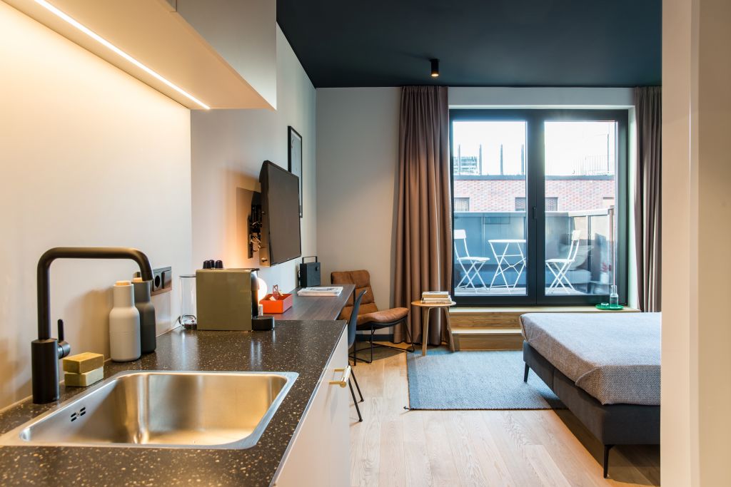 Miete 1 Zimmer Wohnung Hamburg | Ganze Wohnung | Hamburg | Smart Serviced Apartment mit Balkon in Hamburg HafenCity | Hominext