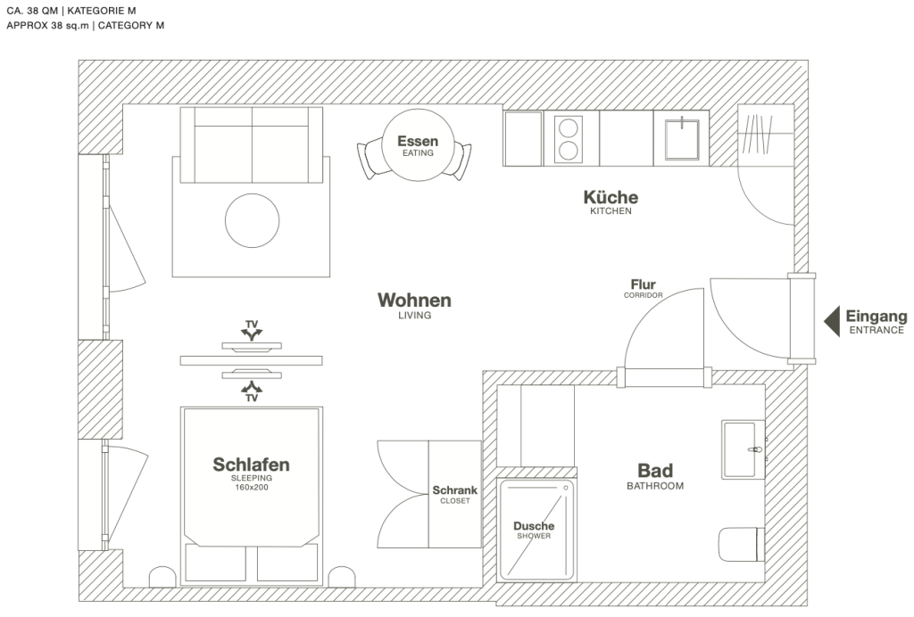 Rent 1 room apartment Darmstadt | Entire place | Darmstadt | Design Serviced Apartment Medium in Darmstadt, Vitra Lounge, Tiefgaragen, Großes Rooftop | Hominext