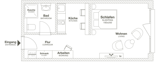 Miete 1 Zimmer Wohnung Hamburg | Ganze Wohnung | Hamburg | Design Serviced Apartment in Hamburg Eimsbüttel, nahe dem Beiersdorf-Campus | Hominext