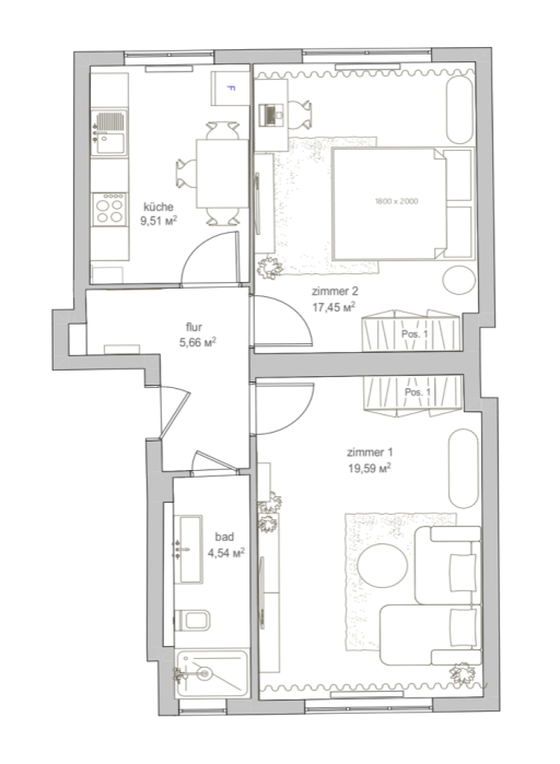 Miete 1 Zimmer Wohnung Berlin | Ganze Wohnung | Berlin | Eleganter Komfort im angesagten Berlin: Renovierte moderne Wohnung | Hominext