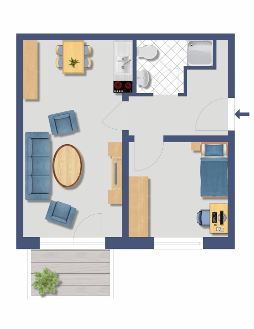 Miete 1 Zimmer Wohnung Kiel | Ganze Wohnung | Kiel | Gemütliche, moderne Wohnung mit separatem Schlafzimmer u. Parkplatz | Hominext