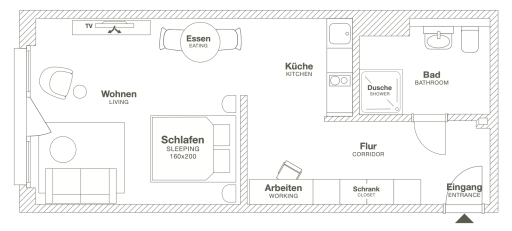 Miete 1 Zimmer Wohnung Hamburg | Ganze Wohnung | Hamburg | Design Serviced Apartment in Hamburg Eimsbüttel, nahe dem Beiersdorf-Campus | Hominext