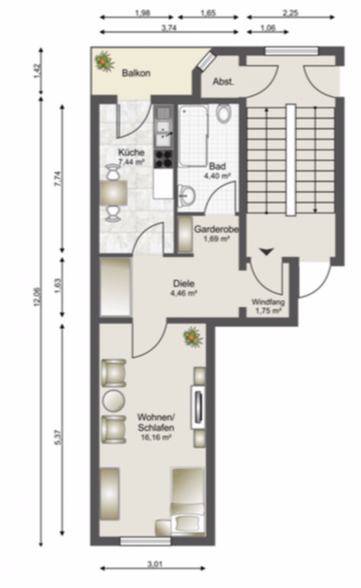 Rent 1 room apartment Düsseldorf | Entire place | Düsseldorf | Helles, modernes Altbau-Apartment in zentraler Lage mit Balkon&Garten (fast Wifi) | Hominext