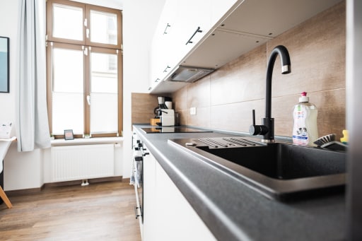 Miete 1 Zimmer Wohnung Halle (Saale) | Ganze Wohnung | Halle (Saale) | Apartment am neuen Theater | Suite 1 | Altstadt | Küche | 55qm | 4 P | | Hominext