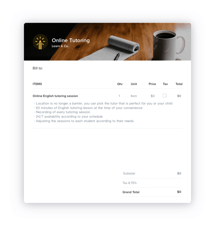 Free Tutoring Invoice Templates HoneyBook