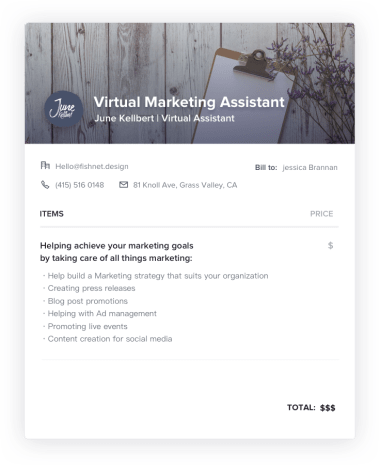 Virtual marketing assistant Invoice
