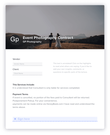 Event photography contract Invoice