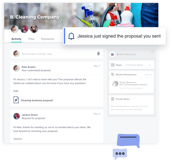 Cleaning business proposal sent to client in HoneyBook