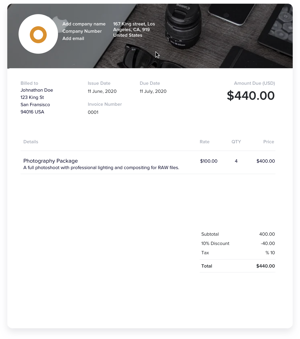 commercial photography invoice template