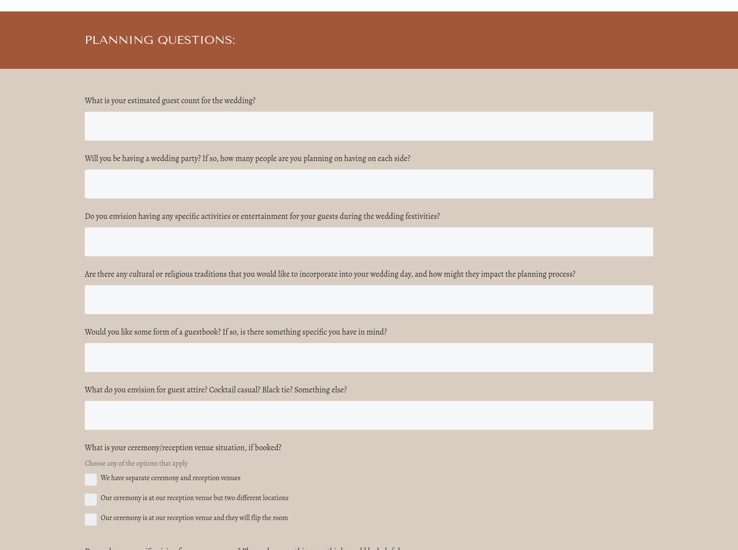 Planning Questionnaire