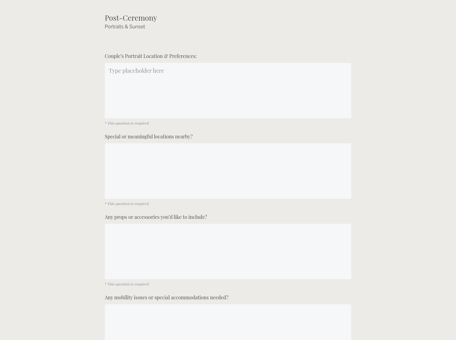Ceremony Questionnaire