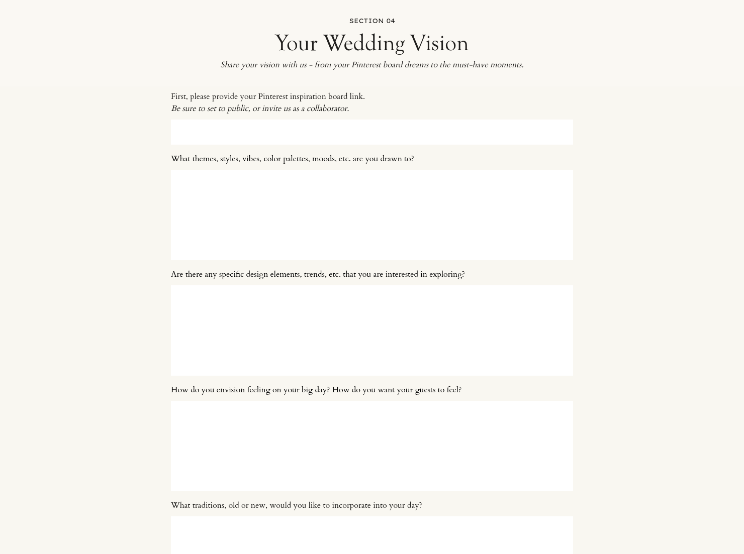 Wedding Questionnaire