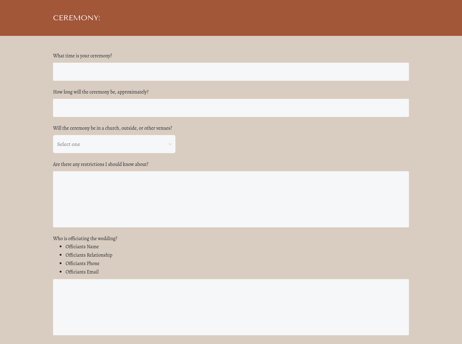 Ceremony Questionnaire