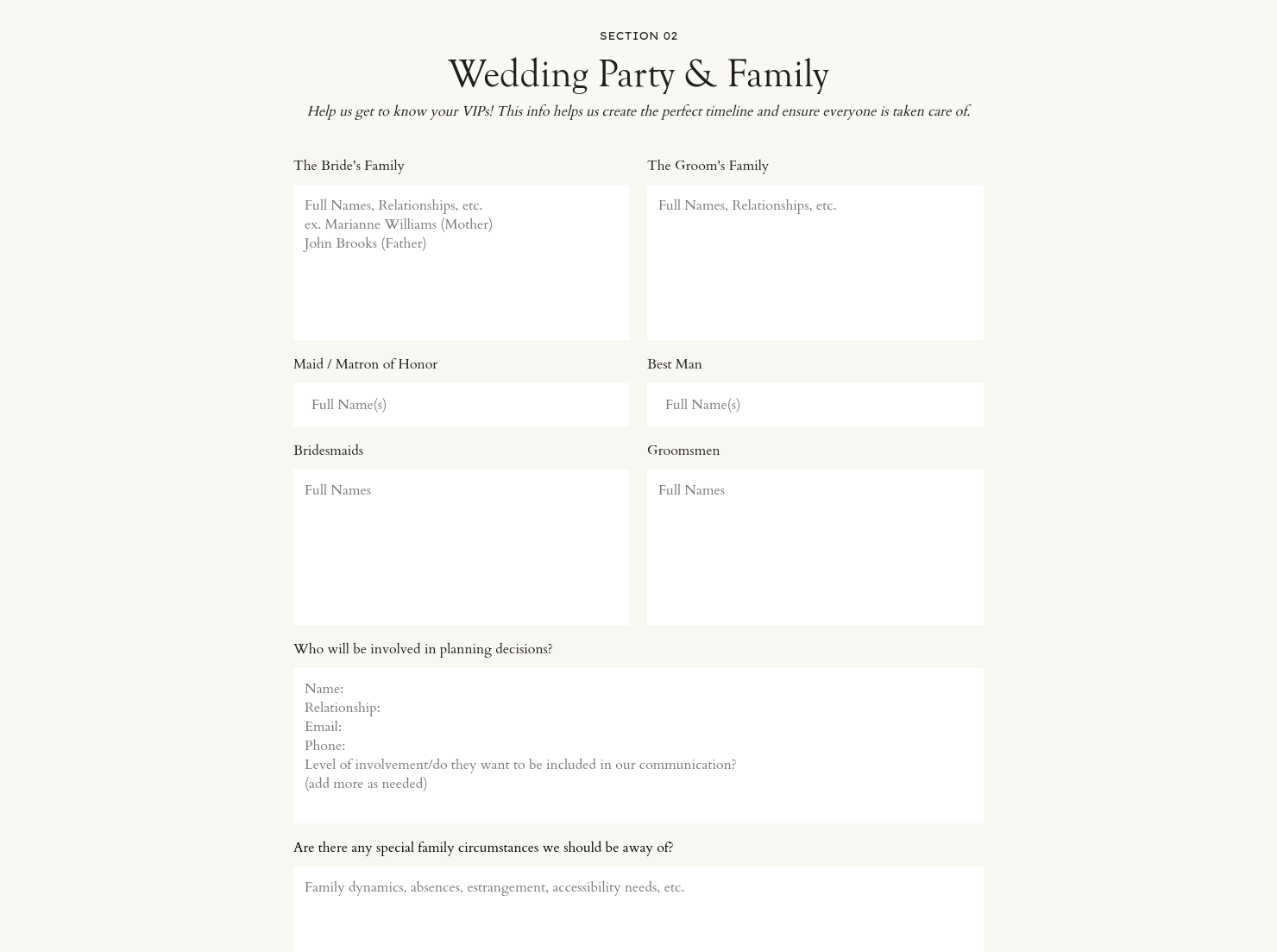 Wedding Questionnaire