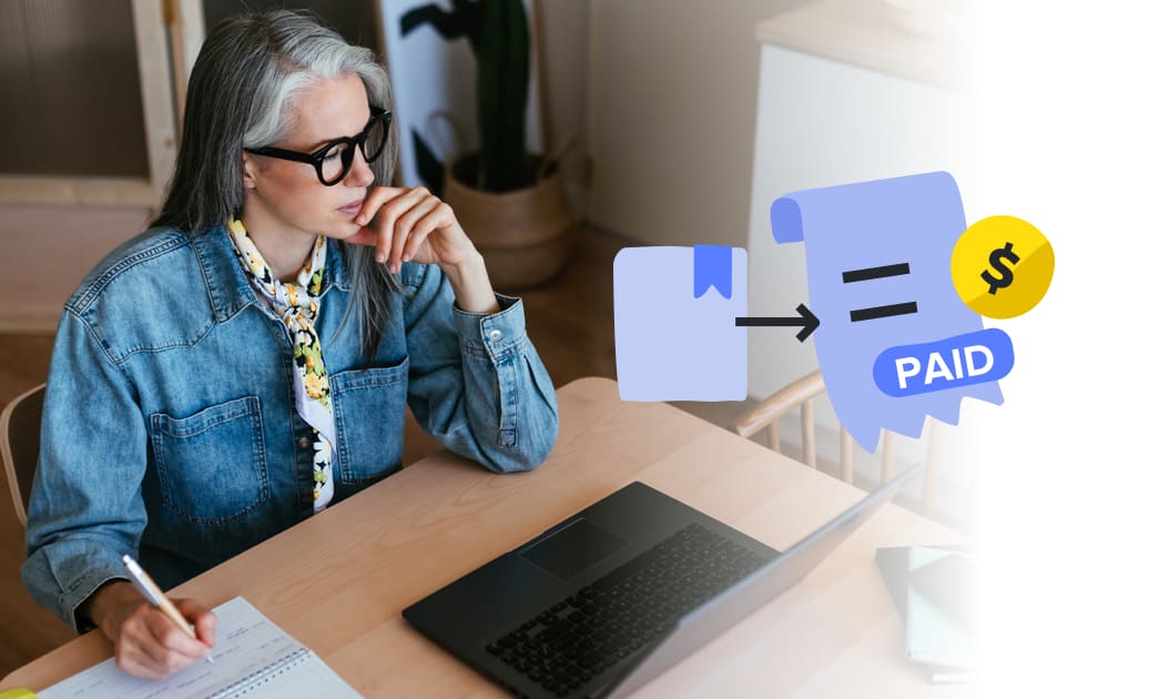 Woman on laptop with illustration for how to collect payments
