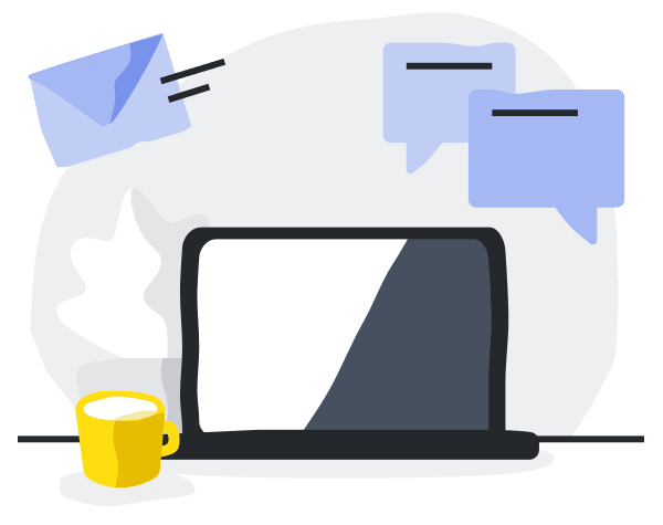 Illustration of a laptop with speech bubbles and an envelope to show client communication
