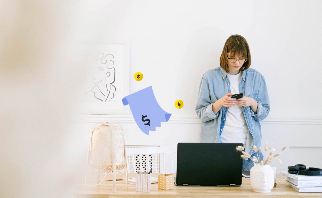 Woman sending an invoice email from her phone