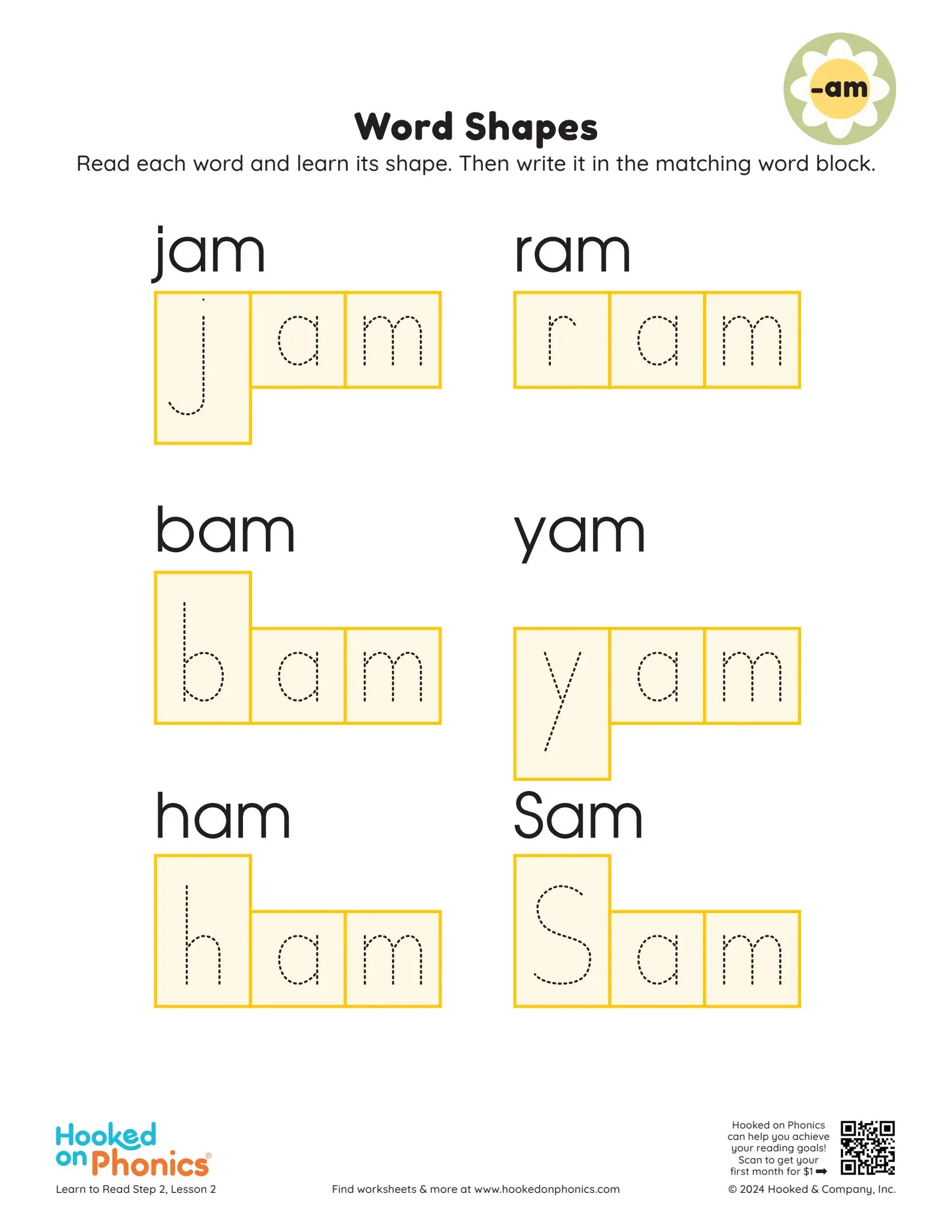 AM Word Family Word Shapes Hooked on Phonics
