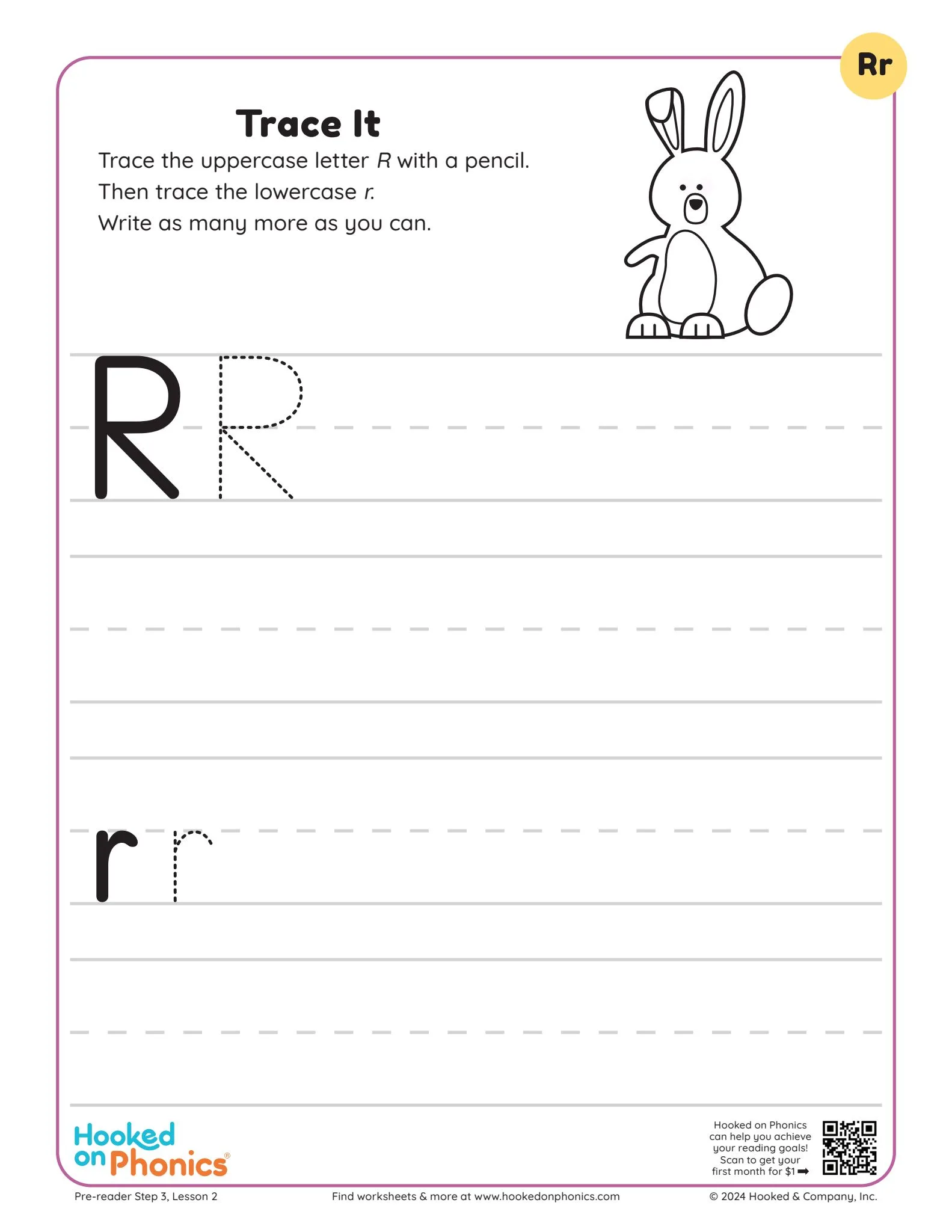 Letter R Trace It Worksheet | Hooked on Phonics