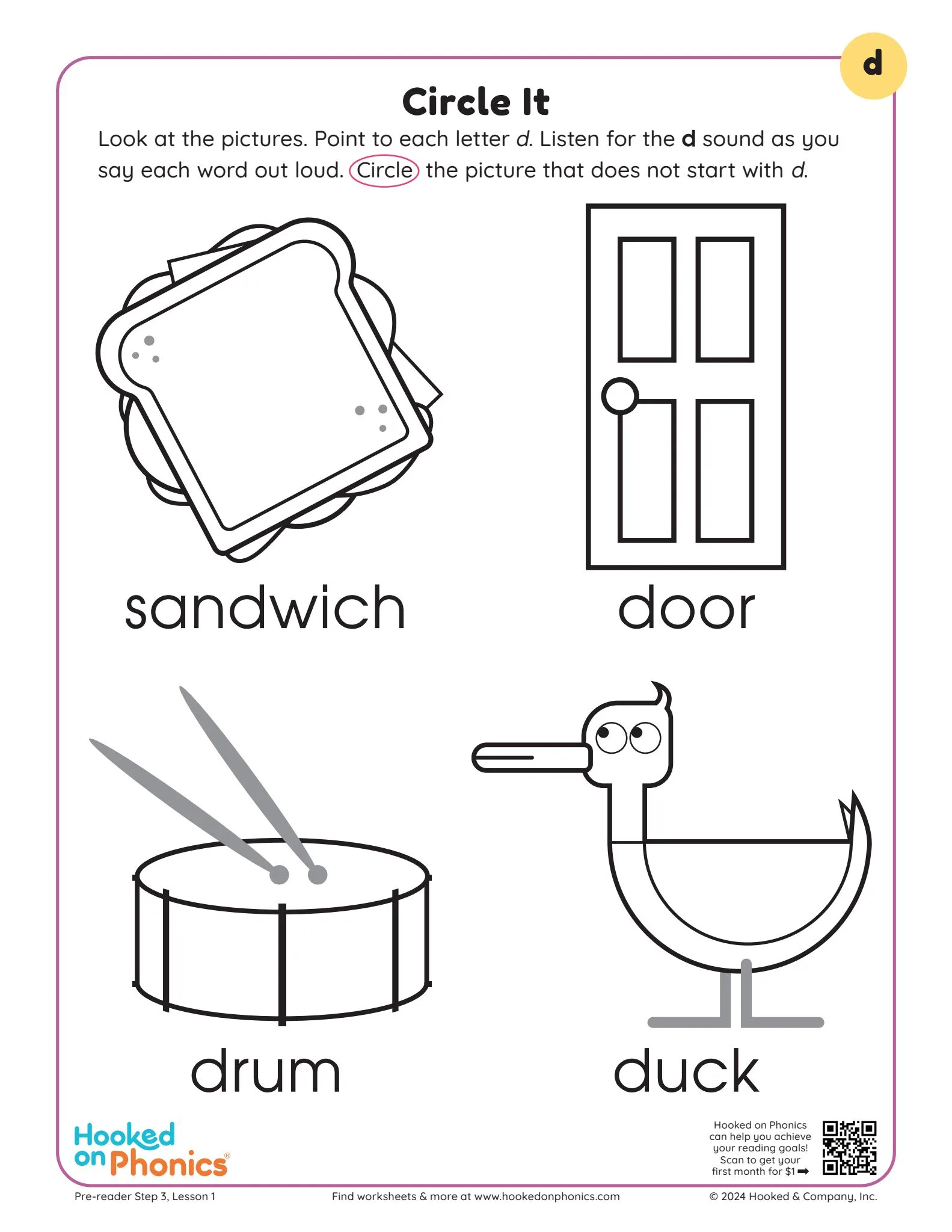 Letter D Circle It Worksheet | Hooked on Phonics