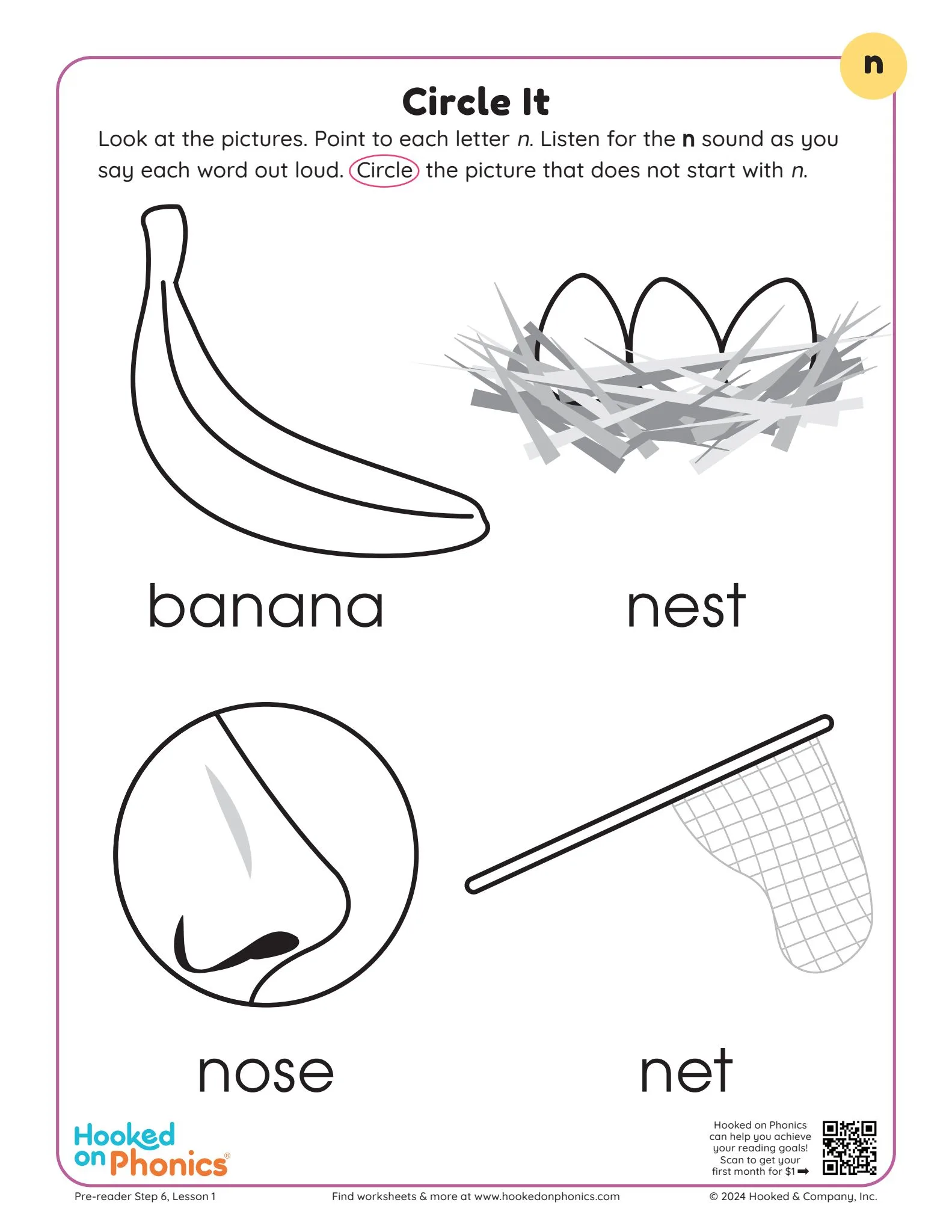 Letter N Circle It Worksheet | Hooked on Phonics
