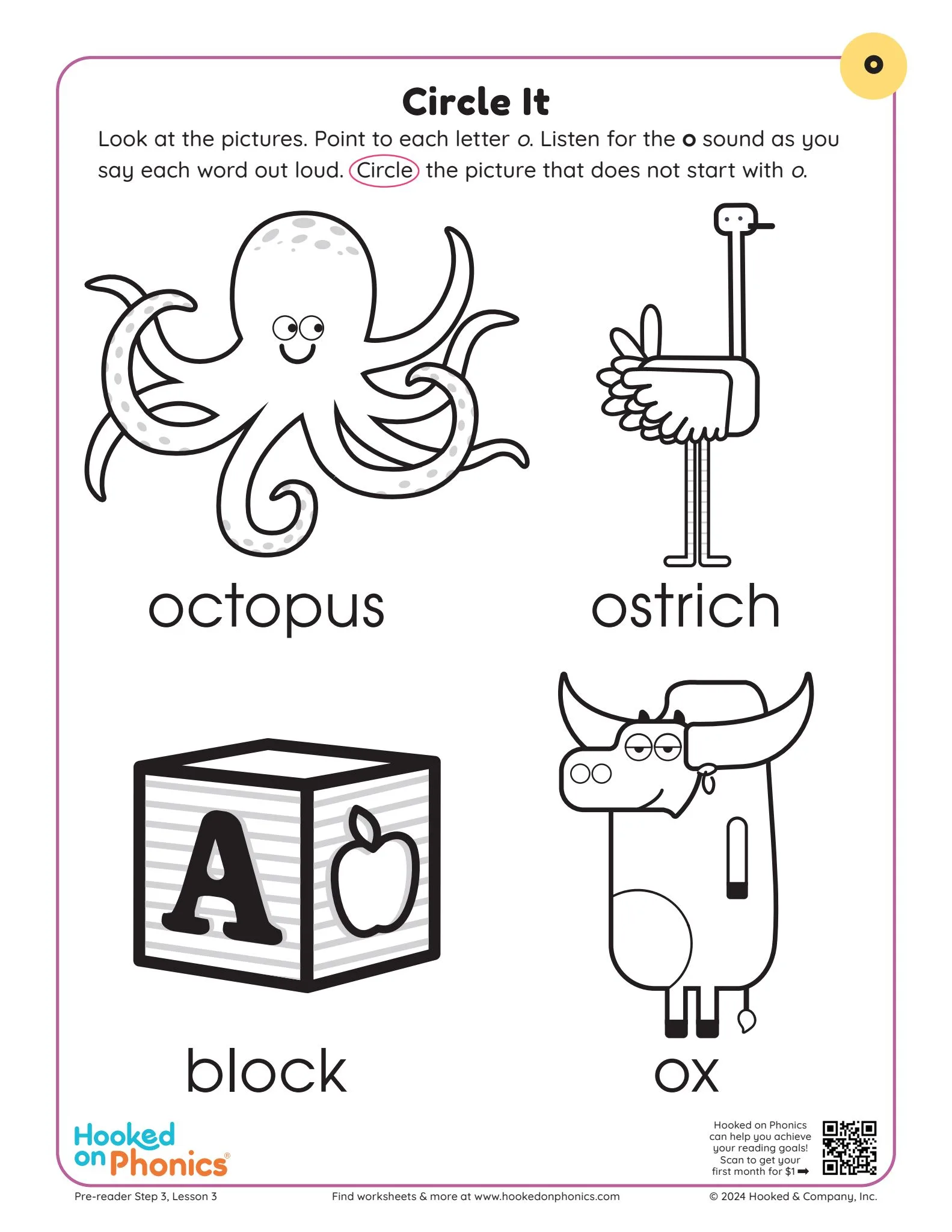 Lowercase Letter O Circle It Worksheet Hooked on Phonics