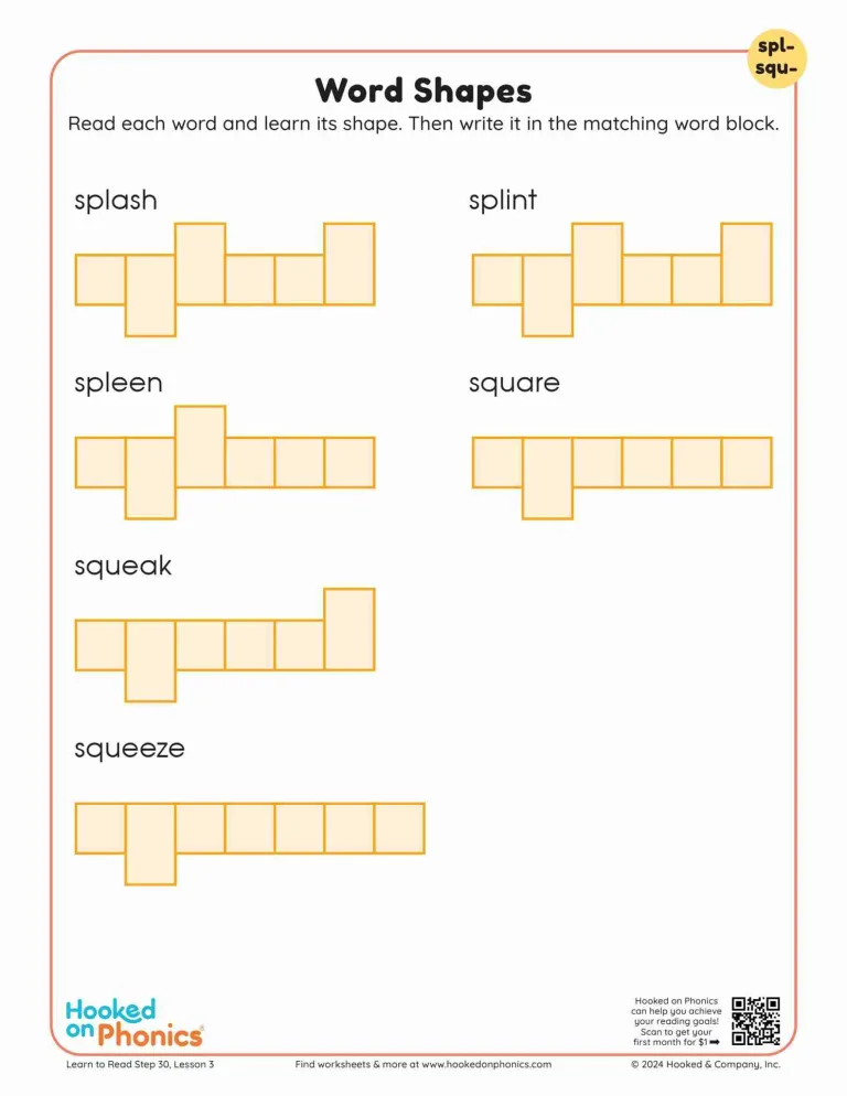 SPL-SQU Beginning Blend Word Shapes | Hooked on Phonics