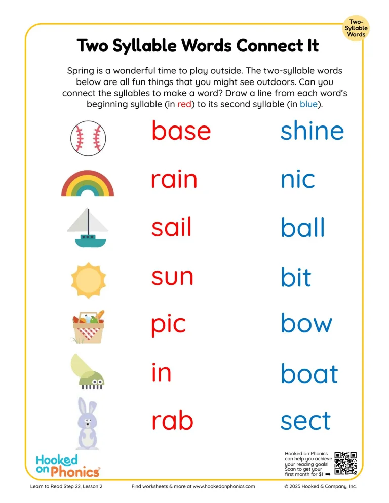 Two Syllable Words Connect It | Hooked on Phonics
