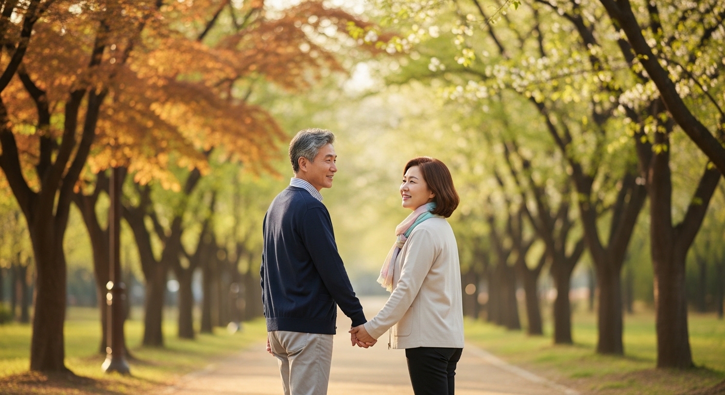 손을 잡고 걷는 부부