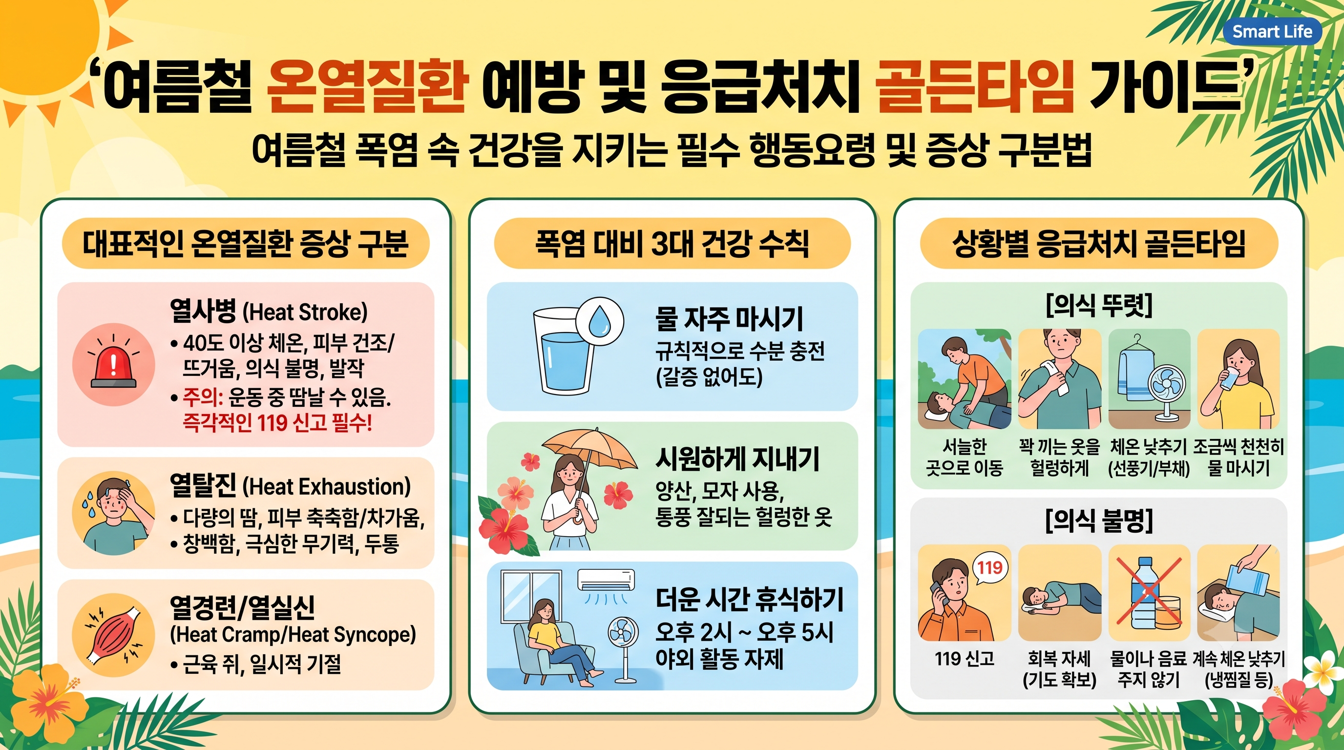 여름철 온열질환 예방 행동요령 및 응급처치 골든타임 가이드