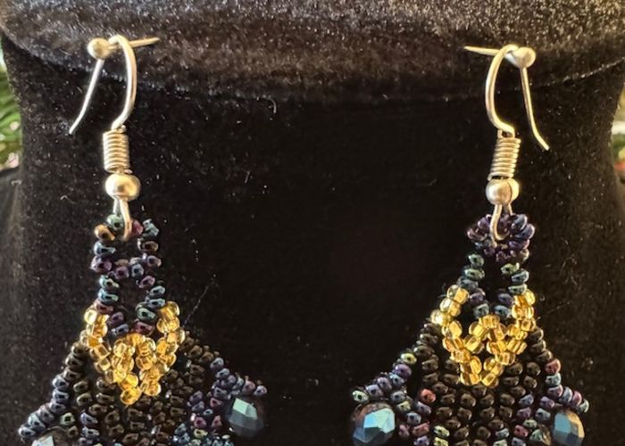 picture of Beaded Earrings (Blue and Gold)