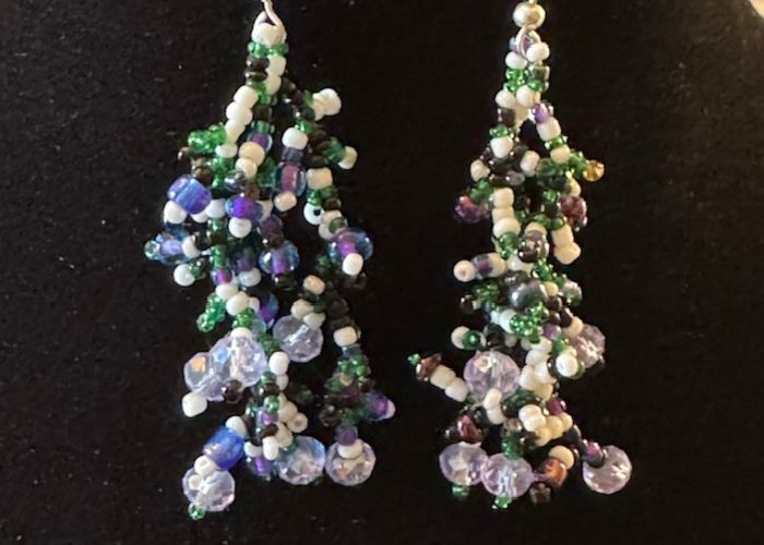 picture of Beaded Earrings (Green and Purple)