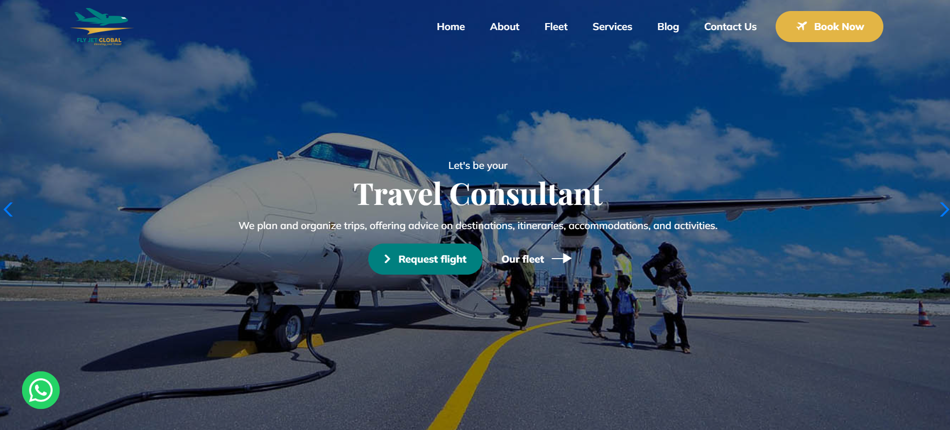 FlyJets Global homepage screenshot