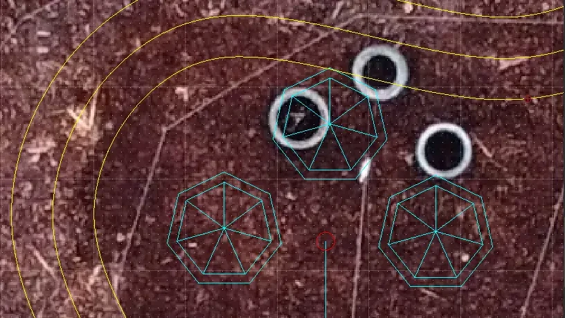Screenshot of CAD garden design with heptagonal raised beds