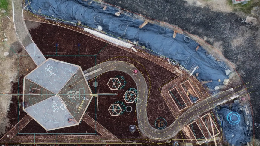 Blend of drone photo and CAD sketch overlaid