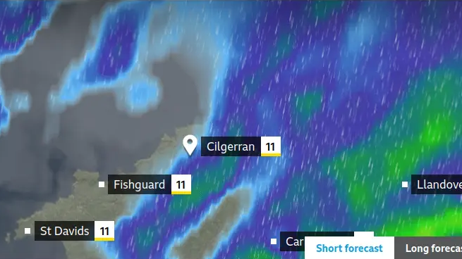 Screenshot of rainy weather map