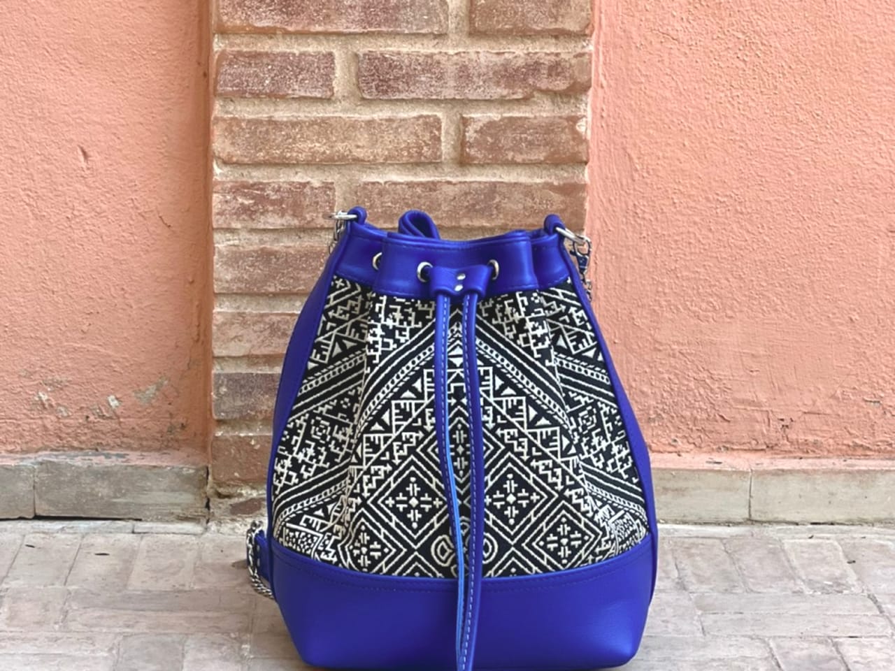  bag leather and Sabra silk Blue, Black Morocco