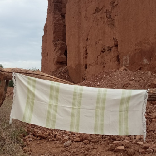  Shawl Cotton Thread Green, White Morocco