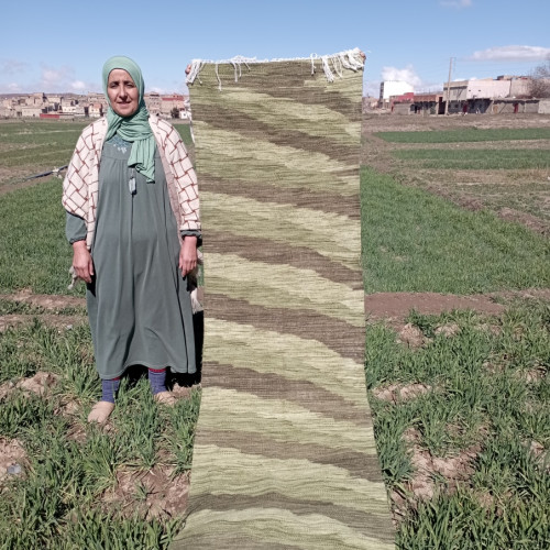  Flatweave Cotton Thread Green, Brown Morocco