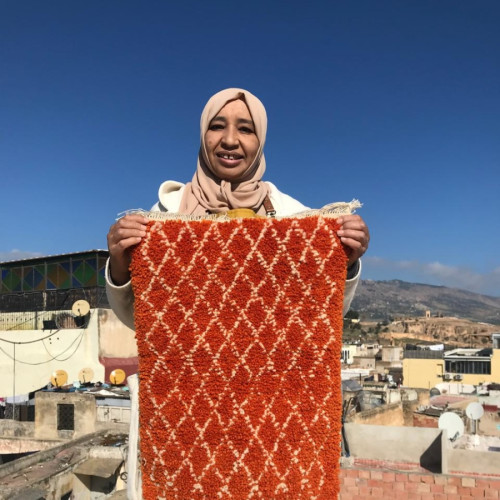  Pile Knot Rug wool warp  Red, White Morocco
