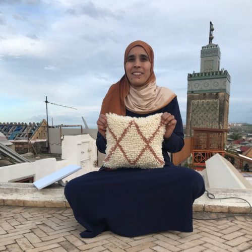  Pillow  Tadout - Wool Brown, White Morocco